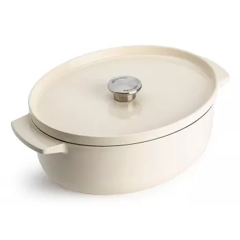 KitchenAid gietijzeren braadpan met deksel 30 cm, ovaal, amandelcrème