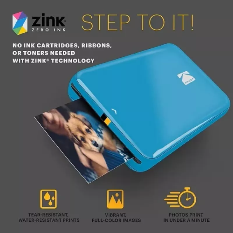 KODAK STEP Instant Mobile Photo Printer - kleur ZINK 2x3 inch - 1 ppm - Bluetooth - blauw