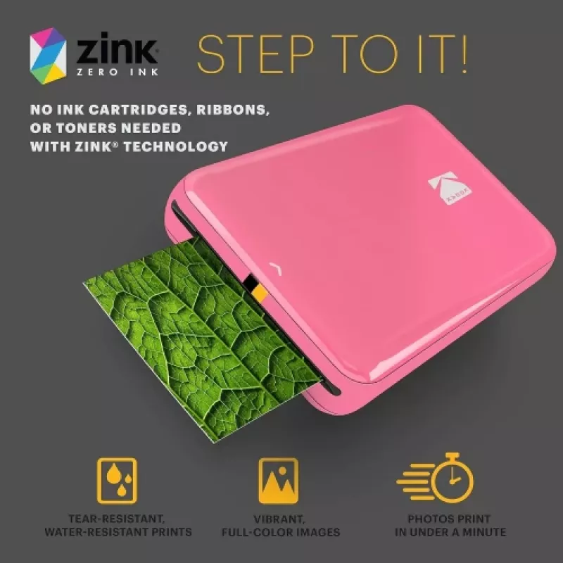 KODAK STEP Instant Mobiele Fotoprinter - ZINK 2x3 inch - 1 ppm - Bluetooth - Roze