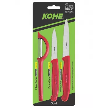 KOHE 3-delige messenset met dunschiller, diverse kleuren