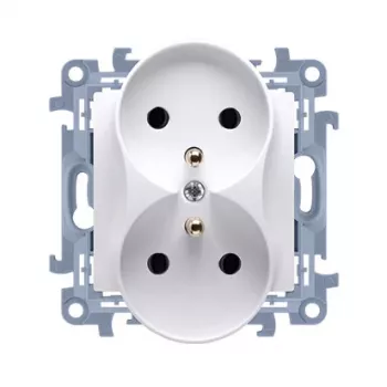 KONTAK-SIMON Kontakt Simon 10 Dubbele Witte Stopcontact met Aarding, Schroefklemmen, 16A 250V, Type E, Inbouwmontage