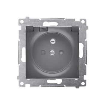 KONTAK-SIMON Simon 54 stopcontactmodule, zwart, enkel geaard stopcontact Type F met kinderveiligheid, rookglas afdekklep, IP44, schroefklemmen, 16A 250V