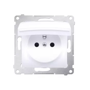 KONTAK-SIMON Simon 54 Wit 1-voudig Type E Stopcontact met Kinderbeveiliging en Klapdeksel, IP44, 16A 250V, Schroefklemmen