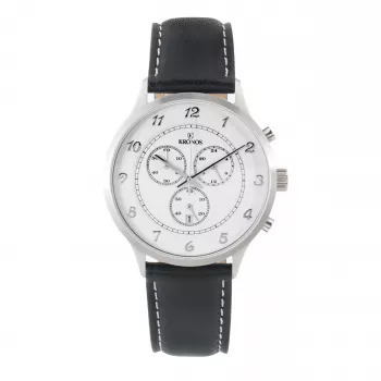 KRONOS heren quartz analoog horloge 40mm RVS behuizing zwarte leren band 783.35.19