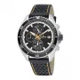 KRONOS herenhorloge K005.55.19 - 46,5 mm edelstaal behuizing, zwart leren band, analoog quartz