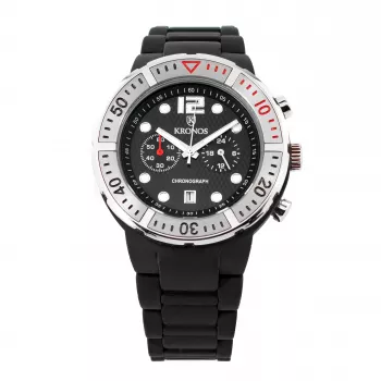 KRONOS herenhorloge K789.5B.19 44mm RVS quartz analoog zwarte wijzerplaat leren band