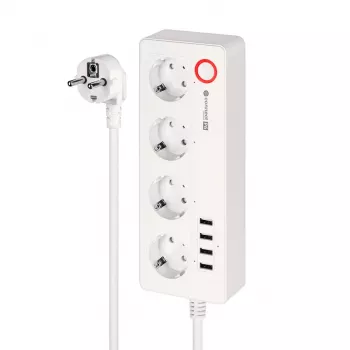 Kruger&Matz Connect P6 slimme stekkerdoos met 4 Schuko-stopcontacten en 4 USB-aansluitingen, Tuya Wi-Fi, wit