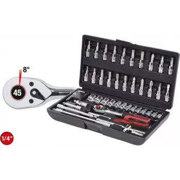 KS TOOLS 1/4 inch CHROMEplus 48-delige dopsleutelset, 6-kant metrisch, 72-tands ratel, in koffer (918.0648)