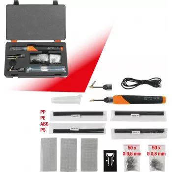 KS TOOLS 150.1010 accu-kunststof reparatieset, 134-delig, 3,7V Li-Ion nietpistool met 200 roestvrijstalen nietjes, 450°C, opbergkoffer