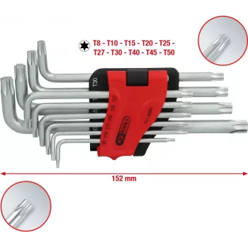 KS TOOLS 151.4880 lang TORX L-sleutelset, 10-delig, chroom-vanadium, maten T9-T50