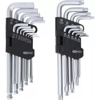 KS TOOLS 22-delige inbussleutel- en TORX-sleutelset met kogelkop en houder