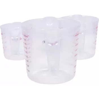 KS TOOLS 3-delige maatbeker set, 250/500/1000 ml, transparant PP met blauwe schaal, levensmiddelenveilig, vaatwasserbestendig, stapelbaar 150.9205