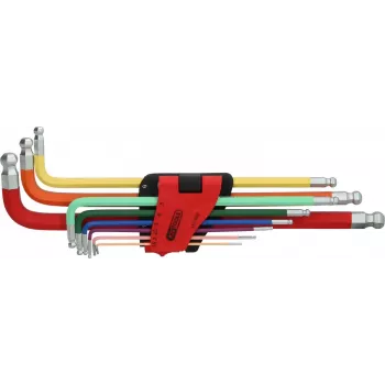 KS TOOLS 9-delige extra lange kogelkop-inbussleutelset met dubbele kogelkop, 1,5-10mm, chroom-vanadium, mat verchroomd, DIN ISO 2936, ERGOTORQUEplus 151.3222