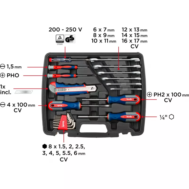 KWB 370733 42-delige DIY-gereedschapset in koffer (29x34x7 cm)