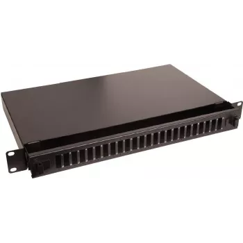Lanview LVO231552 19 inch 1U 24-poorts glasvezel-patchpanel voor SC Duplex/LC Quad, rackmontage, zwart
