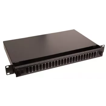 Lanview LVO231552 19 inch 1U 24-poorts glasvezel-patchpanel voor SC Duplex/LC Quad, rackmontage, zwart