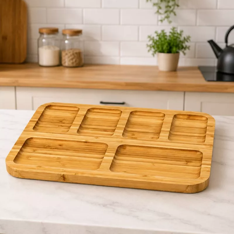 LEAN Bamboe Plank Serveerschaal met Vakken voor Dienblad 36 x 28cm