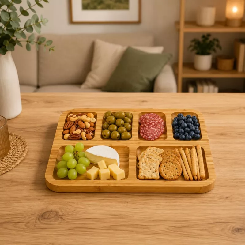 LEAN Bamboe Plank Serveerschaal met Vakken voor Dienblad 36 x 28cm