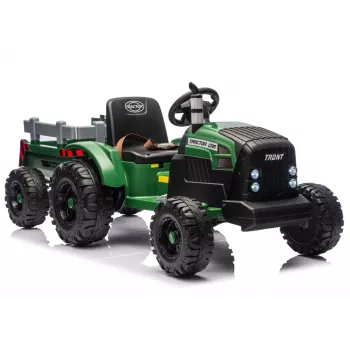 LEAN CARS 24V accu-aangedreven tractor met aanhanger donkergroen - CH9959B