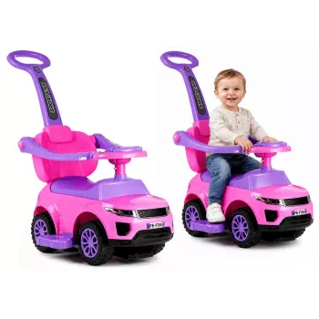 LEAN CARS 614W peuter loopauto met duwstang ouderlijk - roze