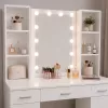 LEAN cosmeticakaptafel met LED-spiegel, laden en kast, wit, 141x114x39 cm