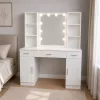 LEAN cosmeticakaptafel met LED-spiegel, laden en kast, wit, 141x114x39 cm