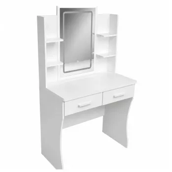 LEAN kaptafel met LED-spiegel, planken, laden, wit 140x80x40 cm