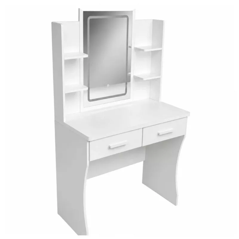 LEAN kaptafel met LED-spiegel, planken, laden, wit 140x80x40 cm
