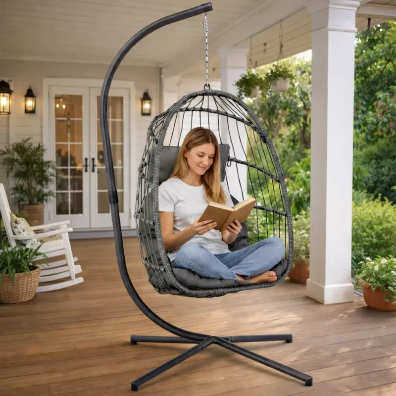 LEAN hangende schommelstoel tuin cocon kussens schommel grijs frame