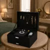 LEAN sieraden organizer box met lade en slot, zwart fluweel