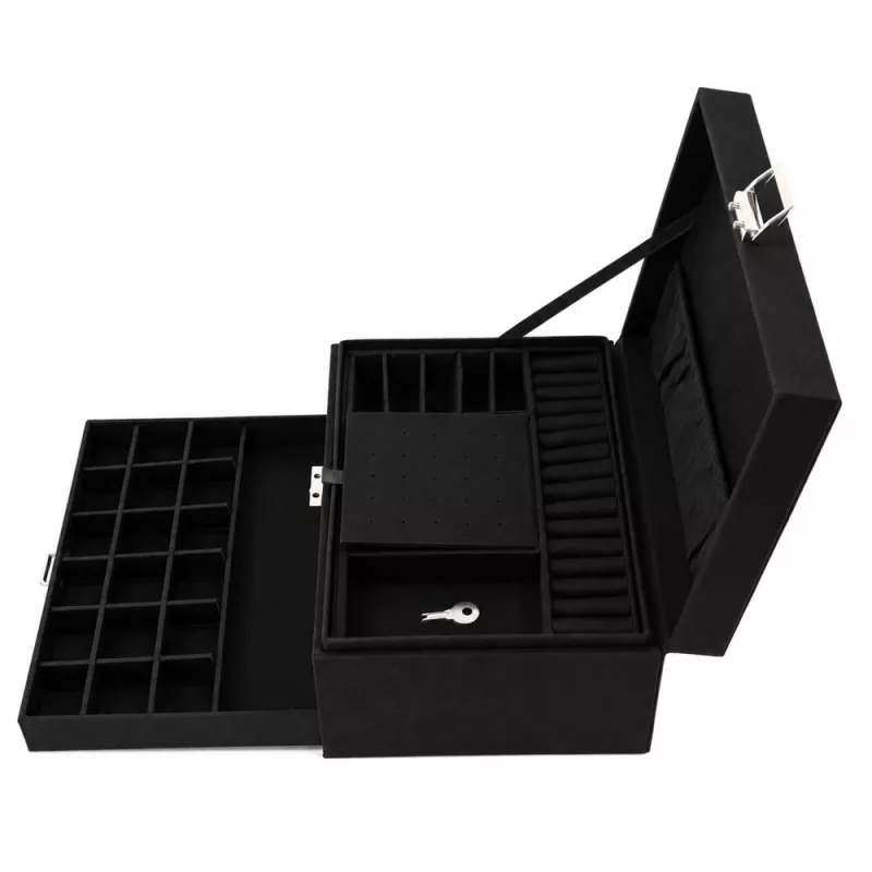 LEAN sieraden organizer box met lade en slot, zwart fluweel