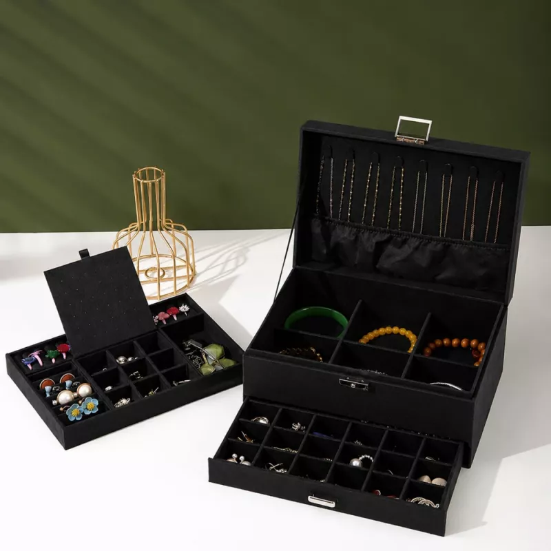 LEAN sieraden organizer box met lade en slot, zwart fluweel