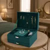 LEAN Sieradendoos met Lade en Slot, Groen Fluweel