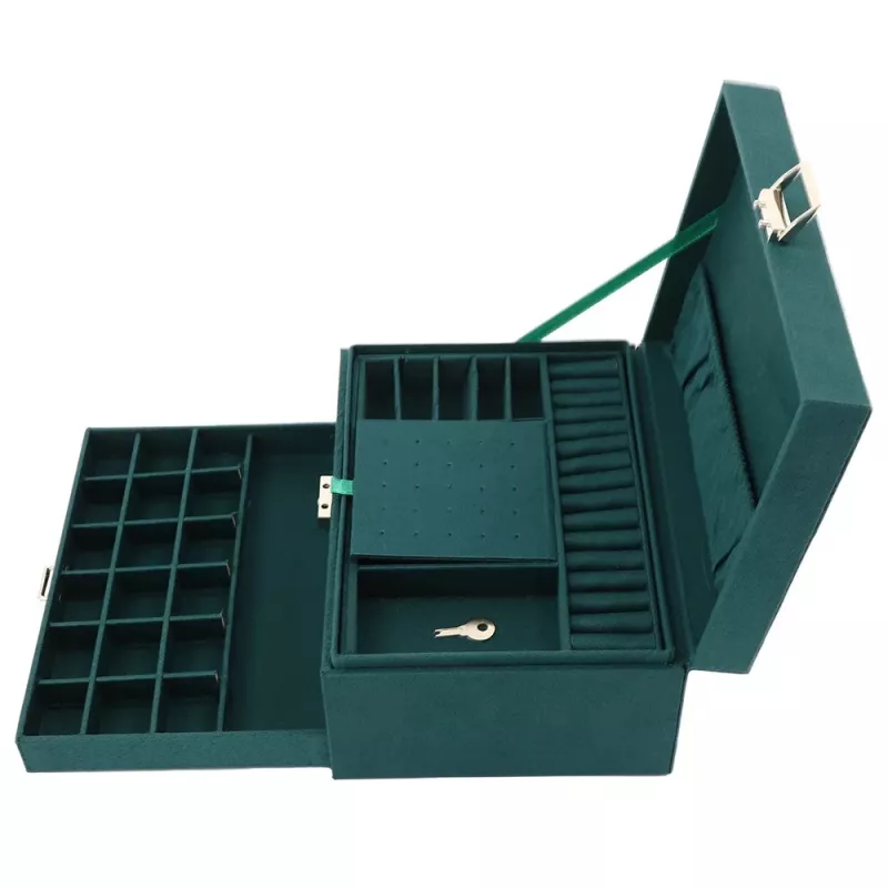 LEAN Sieradendoos met Lade en Slot, Groen Fluweel