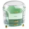 LEAN Grote cosmetic organizer met 2 niveaus, 3 laden en transparant deksel, groen