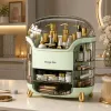 LEAN Grote cosmetic organizer met 2 niveaus, 3 laden en transparant deksel, groen