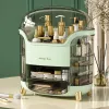 LEAN Grote cosmetic organizer met 2 niveaus, 3 laden en transparant deksel, groen