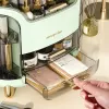 LEAN Grote cosmetic organizer met 2 niveaus, 3 laden en transparant deksel, groen