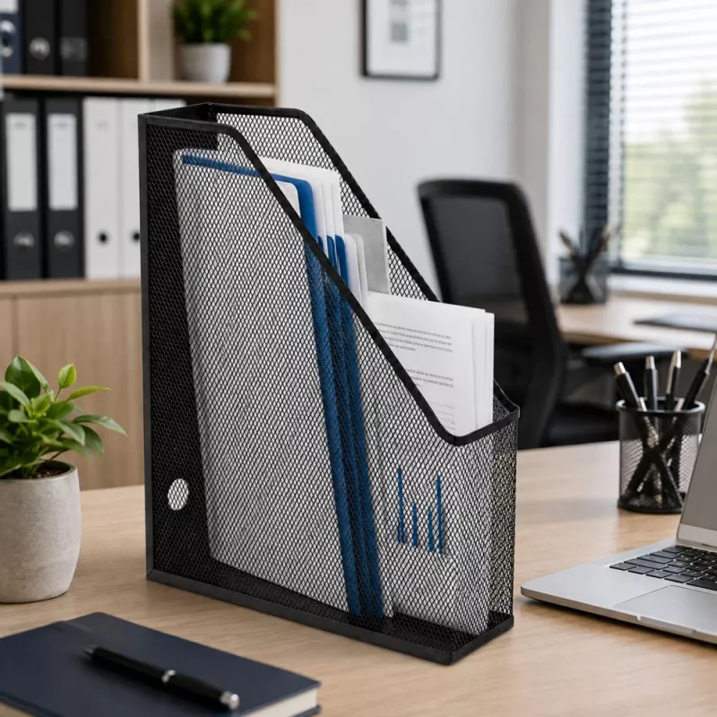 LEAN Metalen bureau-organizer standaard voor documenten en ordners, verticaal, zwart, A4