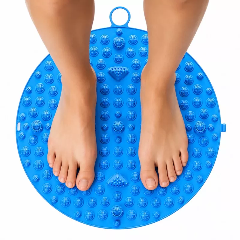 LEAN ronde acupressuur-voetmassagemat met noppen, blauw, 33 cm