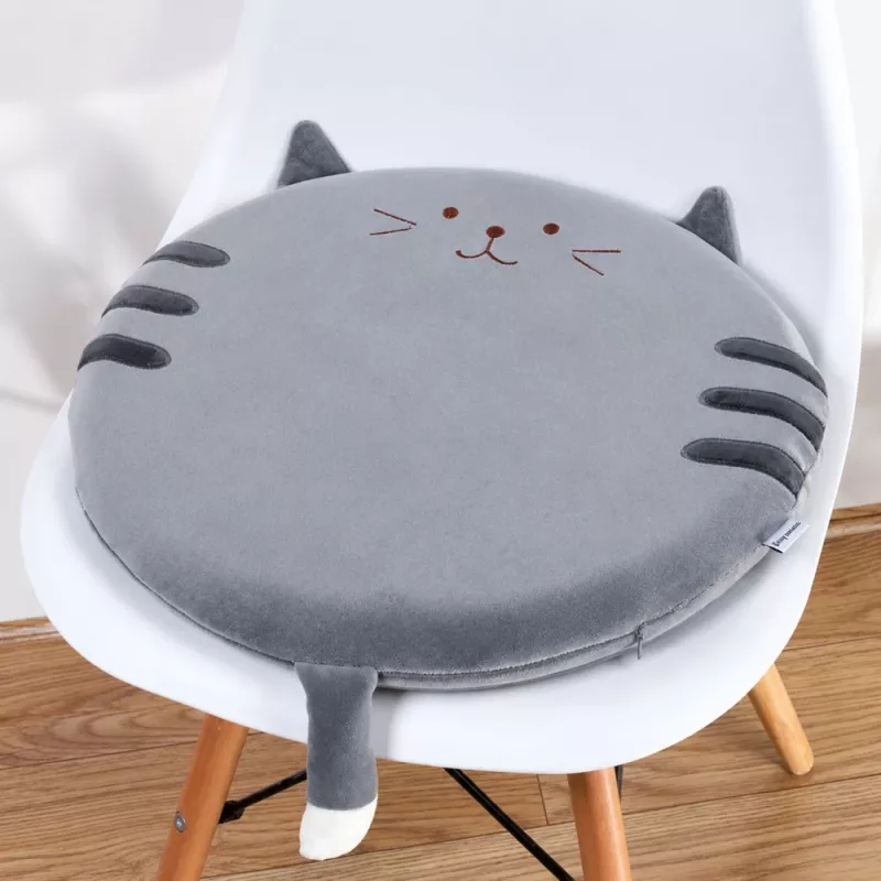 LEAN rond pluche stoelkussen kat grijs zachte zitting 40 cm