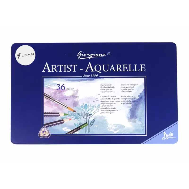 LEAN set van 36 aquarelstiften in metalen houder