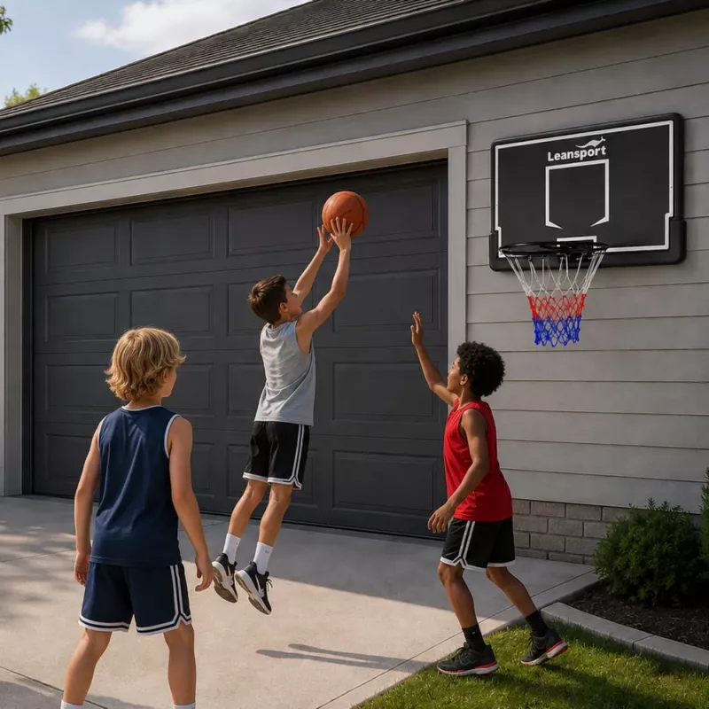 LEAN SPORT 30566 basketbalring en backboard - 90cm polycarbonaat bord, wandmontage, zwart/rood