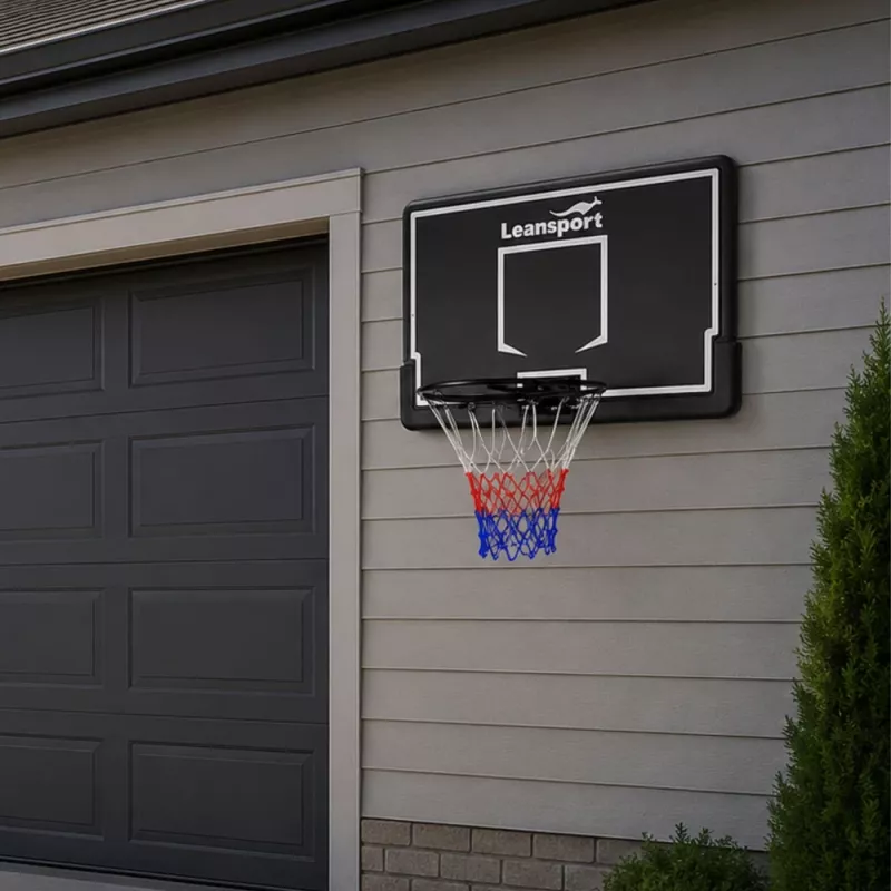 LEAN SPORT 30566 basketbalring en backboard - 90cm polycarbonaat bord, wandmontage, zwart/rood
