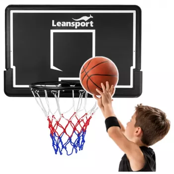 LEAN SPORT 30566 basketbalring en backboard - 90cm polycarbonaat bord, wandmontage, zwart/rood