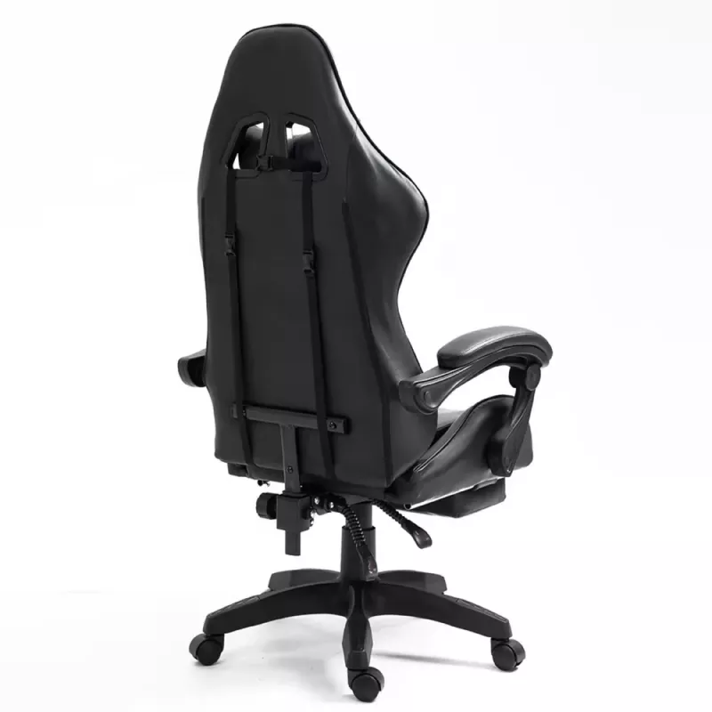 LEAN draaibare gaming bureaustoel met voetsteun en kussens, zwart