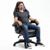 LEAN draaibare gaming bureaustoel met voetsteun en kussens, zwart