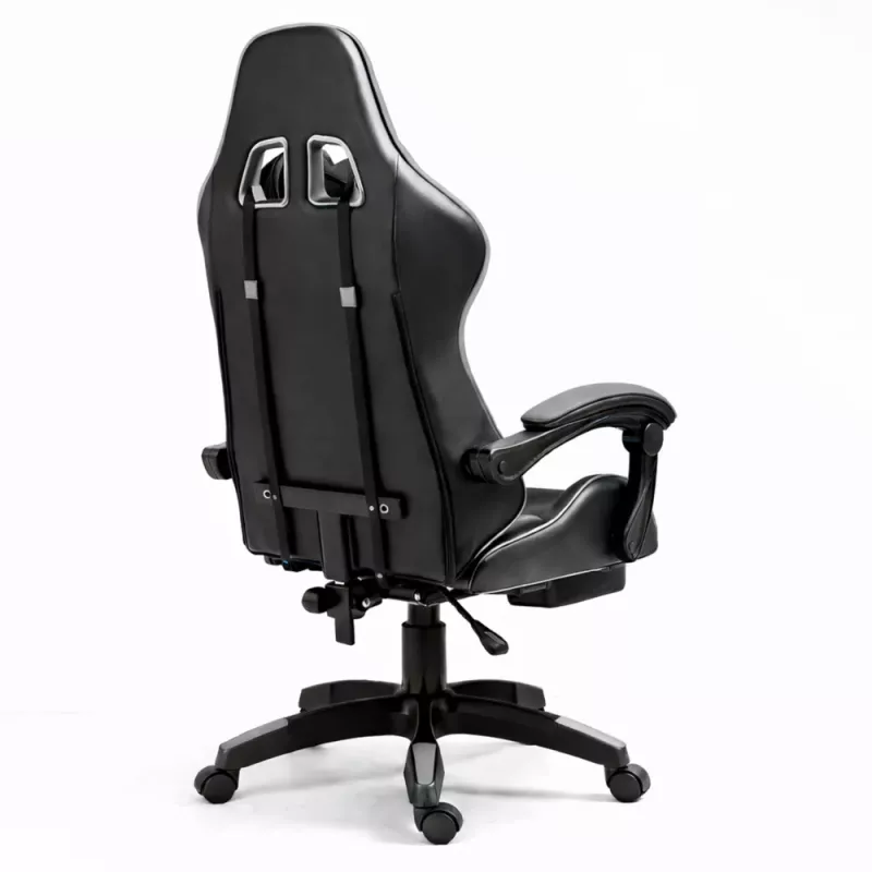 LEAN draaibare gaming bureaustoel met voetsteun en kussens zwart en grijs