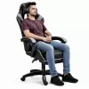LEAN draaibare gaming bureaustoel met voetsteun en kussens zwart en grijs
