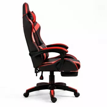 LEAN draaibare gaming bureaustoel met voetsteun en kussens, zwart en rood